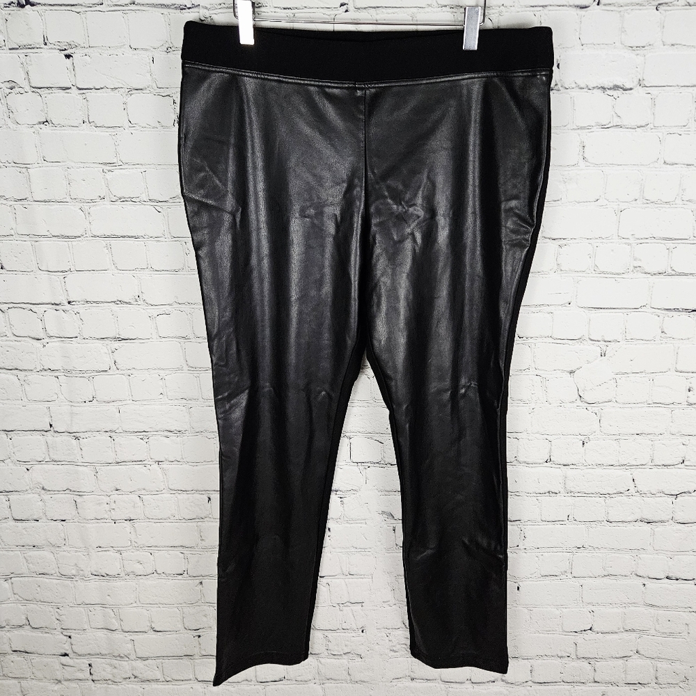 TOMMY HILFIGER | high waist stretch faux leather front panel pants